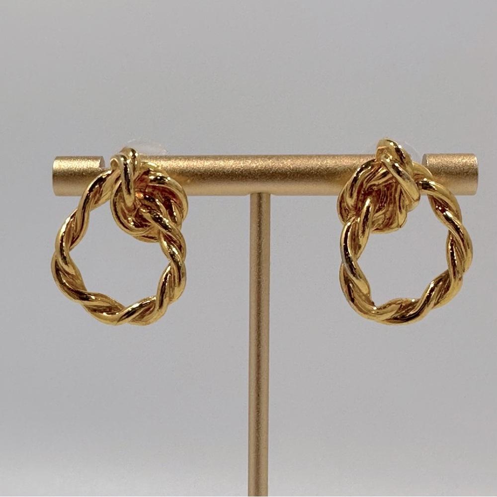 Gold Twisted Rope Knot Hoop Earrings Classic Old Money